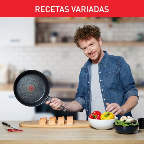 Tefal Unlimited On - Juego de 3 Sartenes 20/24/28 cm, Apto inducción, antiadherente, revestimiento titanio, Thermo-signal, apto lavavajillas y horno, acero inoxidable