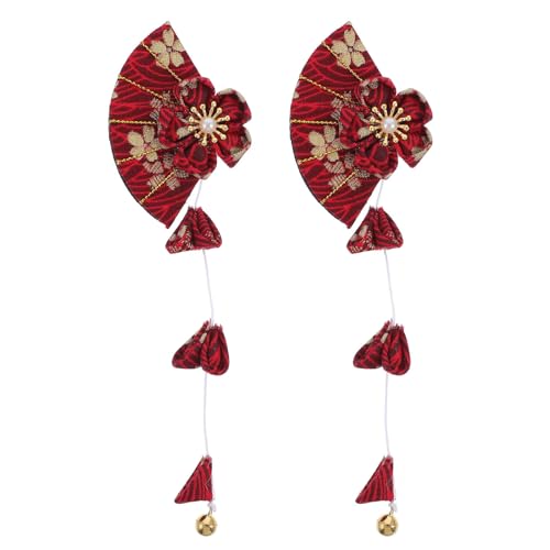 Artibetter Horquilla Cabello Estilo Japonés Forma de Abanico y Adorno de Flores de Tela Rojo, Adecuado para Carnaval y Mascaradas, 1 Par Elegante y Sofisticado