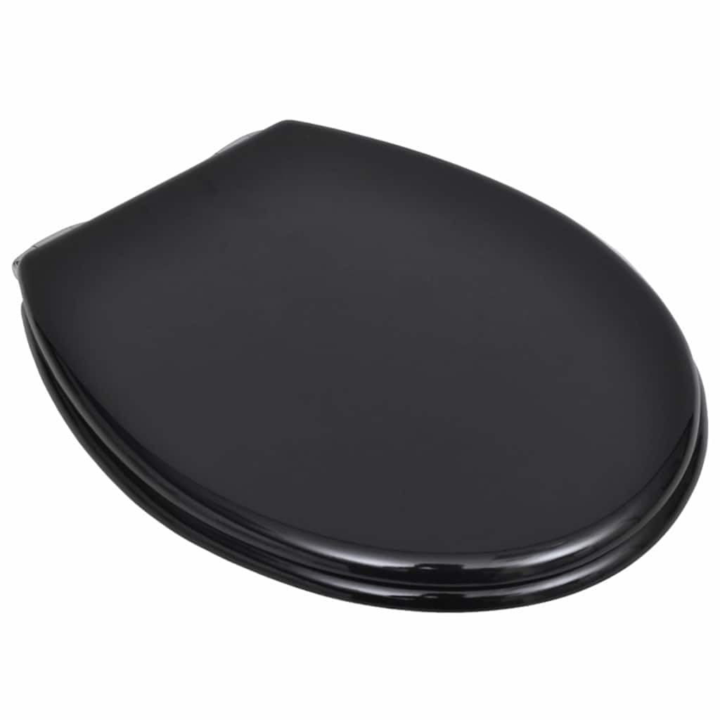 Sedile WC in MDF con abbassamento automatico, colore: nero | Chiusura silenziosa, cerniere regolabili da 12 a 20 cm, lega di zinco cromata, facile da montare