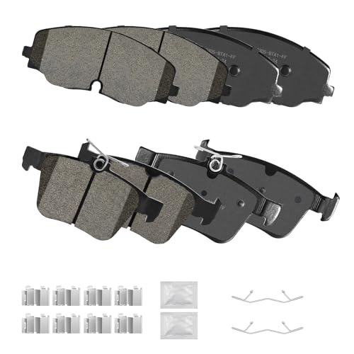 Texunoze Front and Rear Ceramic Brake Pads Kits with Hardware Set, Compatible with 2018 2019 2020 2021 2022 Volkswagen Atlas (D2074+D-1761)