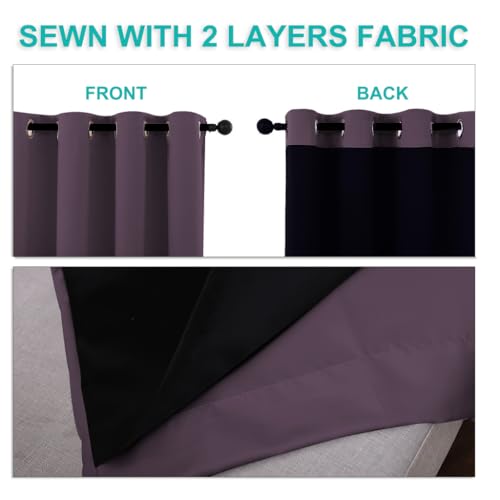 Image of NICETOWN 100% Blackout Lined Curtains, Plum, 1 Pair, 42 inch Width x 63 inch Length Each Panel, 2 Thick Layers Completely Blackout Window Treatment Panels Thermal Insulated Drapes for Kitchen