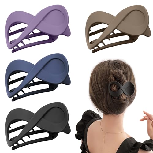 4 PCS Hair Claw Clips Black Hair Clips Large Acrylic Non slip Hair Claw Clip French Matte Hair Clips 4 Colors Hair Accessories for Girls and Women