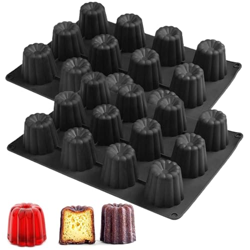 YXHZVON 2 Pièces Moule Silicone Mini Cannelé 12 Cavité, Antiadhésifs Moule a Chocolat, Moules à Gâteau en Silicone pour Chocolat, Gelée, Pudding,...