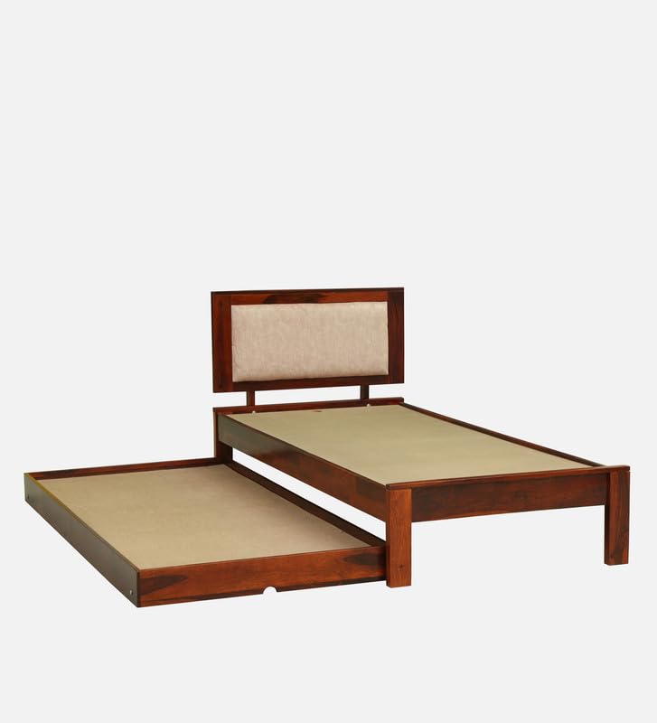 Image of Solid Sheesham Wood Pearl Single Size Trundle Bed with 1 Extra Pullout Bed | Wooden Single Bed Cot Palang Furniture for Bedroom Living Room Home and Hotel (Honey Oak Finish)