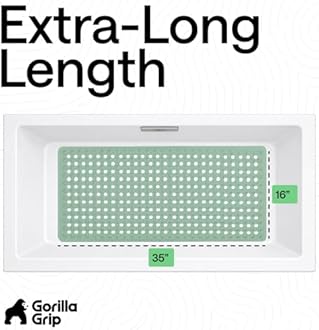 GORILLA GRIP Patented Bath Tub Shower Mat, Machine Washable Bathtub Floor Liner Mats, Suction Cups and Drain Holes to Keep Tubs Clean, Soft on Feet, Bathroom Essentials, 35x16 Inch, Mint Opaque