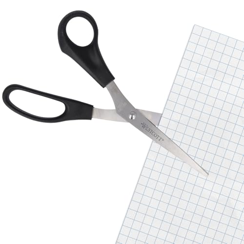 Westcott Schere 8 (20,3 cm) Schwarz Linkshänder, Büroschere mit schwarzen Kunststoffgriffen, Extrascharfe Klinge, rostfreier Edelstahl, Papierschere, Haushaltsschere, Bastelschere, E-31182 00