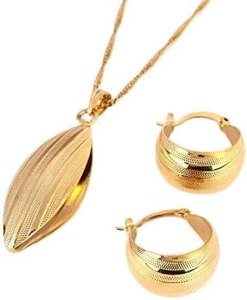 CB Gold Jewelry Ethiopian Set Necklace Pendant Earring Set Joias Ouro 22k Plated African Bridal Wedding, Brass