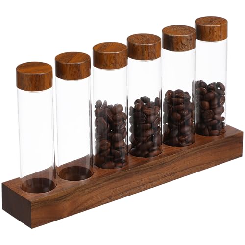 Tubos de vidrio para almacenamiento de café con soporte de madera