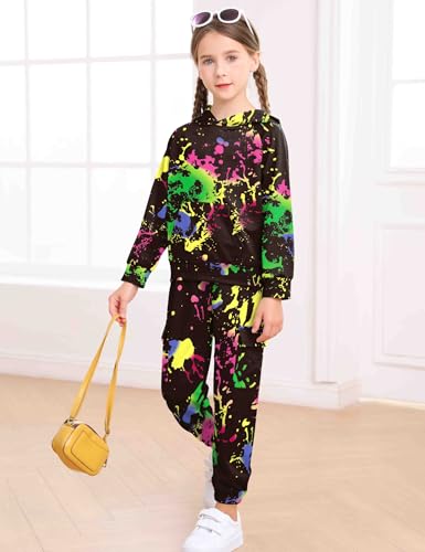 LecGee Kid Girls 2 Piece Outfits Tie Dye Hoodie Sweatsuit Sets Long Sleeve Pullover Sweatshirt and Jogger Pants Set3