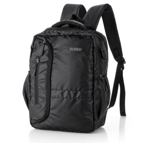 Image of SINSH Anti-Theft Laptop Backpack Aja | Water Resistant 15.6 Inch Bag With USB Charging Port | Travel Office Daily College Backpack Black For Men Women