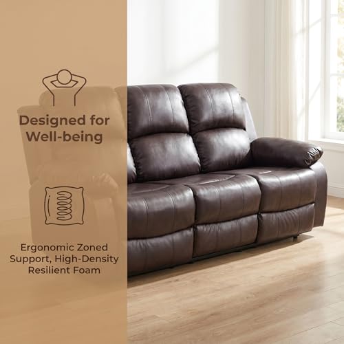 Image of Leather Power Recliner Sofa Set, Leather Recliner Couch Sets with Multi Angle Reclining, 3 Piece Sectional Sofa with USB Charging Port for Home Theater, Living Room, Office, Brown
