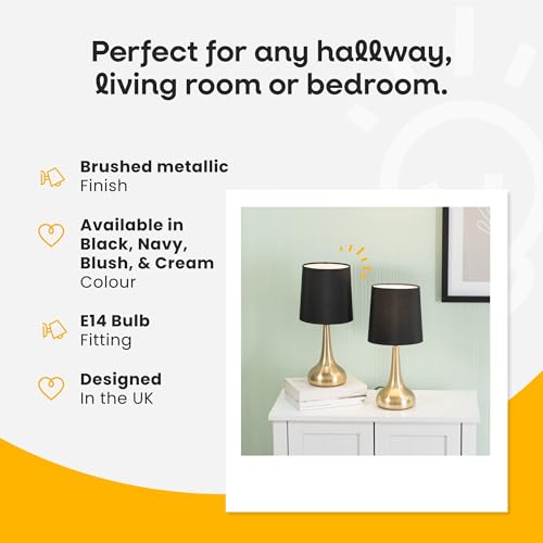 ValueLights | Brushed Gold Teardrop Touch Dimmer Table Lamps with Black Shade | Home Décor, Bedside & Desk Lamp | Includes Bulb - Image 2