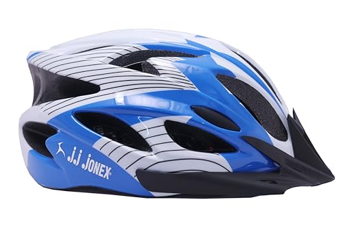 Image of JJ Jonex Adjustable Cycling & Skating Helmet with Detachable Visor | Light Weight | Adjustable Strap with Comfortable Chin Padding | Blue | Medium Size | (Blue-White, Small)