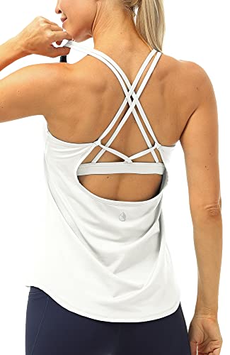 icyzone Damen Sport Yoga Tank Top mit Integriertem BH - 2 in 1 Sport...
