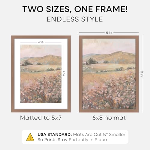 Image of Homeforia 6x8 Picture Frame Mocha, High End Metal 6 x 8 Mocha Frames with Mat 5 x 7 for Art, 8x6 Desk Frame Matted to 5x7 inch Photo, 6 by 8 Wall or Tabletop Frames, Tempered Glass, Wall Kit, Set of 2