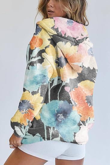 Womens Zip Up Hoodies Floral Long Sleeve Fall Oversized Sweatshirts Fleece Y2K Jacket Pocket 2024 Fashion Clothes - Image 2