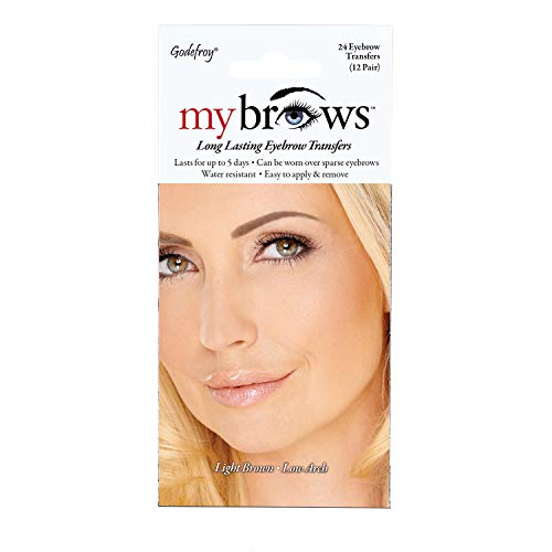 Godefroy MyBrows Long Lasting Eyebrow Transfers, Low Arch, Light Brown, 12-Pairs of Brows