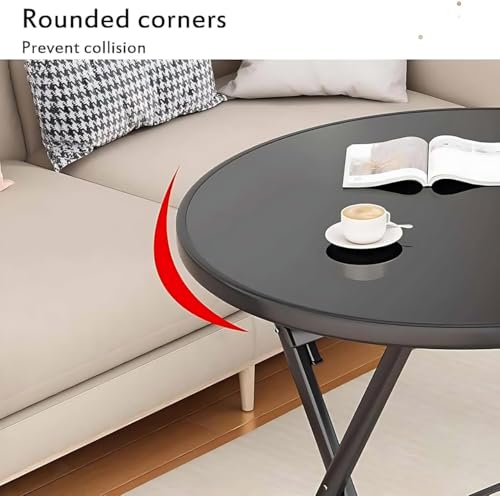 Image of Round Outdoor Tempered Glass Top Dining Table - Modern Foldable Patio Coffee Bistro Table for Garden, Balcony, Lawn, Backyard, Terrace, Deck or Poolside Use (1Pcs)