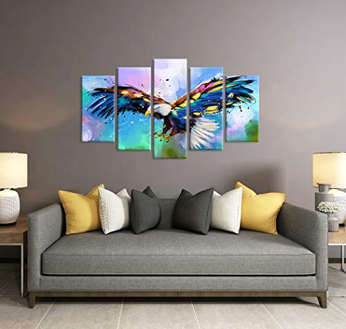 Zlove 5 Pieces Animal Canvas Prints Wall Art Flying Bald Eagle Abstract Colorful Modern Giclee Prints Artwork Independence Day Pictures For Living Room Framed Ready To Hang #TOP3