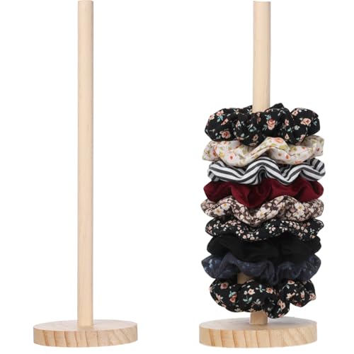2 Pcs Scrunchie Holder Stand Wood Hair Tie Organizer Vertical 15-20 Scrunchies Hairs Accessories Organizer Display Scrunchy for Women Bathroom Bedroom Decor