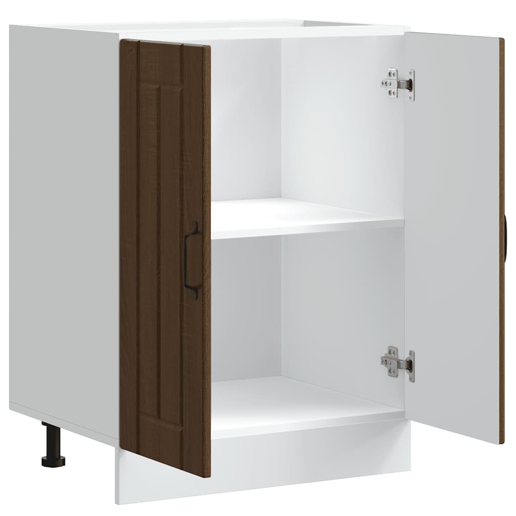 Lucca szafka pod zlewozmywak, brązowa, imitacja dębu, materiał drewnopochodny, 60 x 46 x 81,5 cm, z regulowanymi nóżkami, schowkiem na naczynia, garnki, sztućce, organizer kuchenny, praktyczna