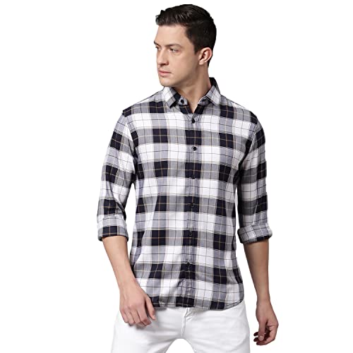 Image of Dennis Lingo Men's Checkered Slim Fit Casual Shirt with Full Sleeves & Spread Collar