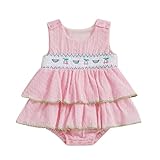 Emmababy Baby Girl Summer Clothes Cherry Romper Dress Smocked Tutu Bodysuit Ruffle Sleeveless Cherry Dresses Infant Outfits (Pink, 0-3 Months)