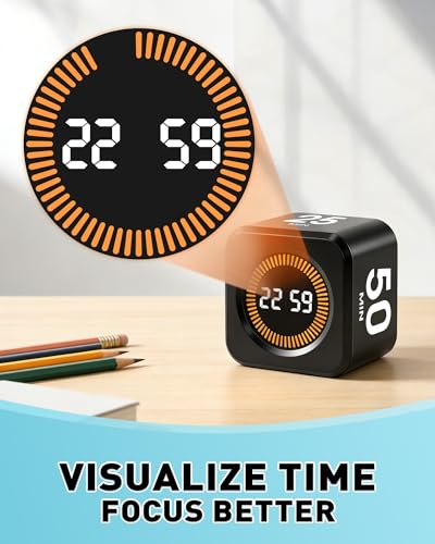 Image of Pomodoro Timer Cube for Productivity - 5 /25 /10 /50 Minutes Preset, Digital Gravity Sensor Desk Visual Timer for ADHD, Silent Mode, Ideal for Office, Study, Kitchen & Kids