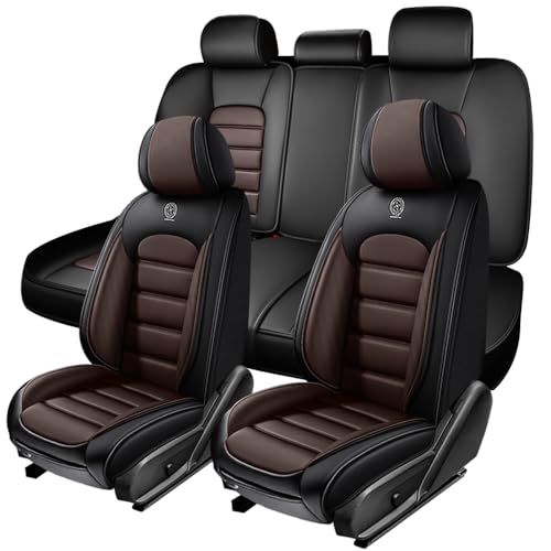 Image of 5 Seat Covers for Hyundai Santa Fe XL 2001-2024,Premium Nappa Leather Car Seat Covers Car Seat Cushions,Waterproof Soft Seat Covers for Cars,Interior Accessories with Airbag(Standard-Black&Coffee)