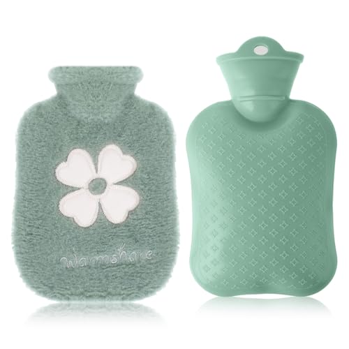 Thinp Wärmflasche Mit Weichem Bezug,Auslaufsicher 500ml Wärmflaschen,Tragbarer Flauschig Wärmflasche Klein Bettflasche Hot Water Bottle Geschenke...