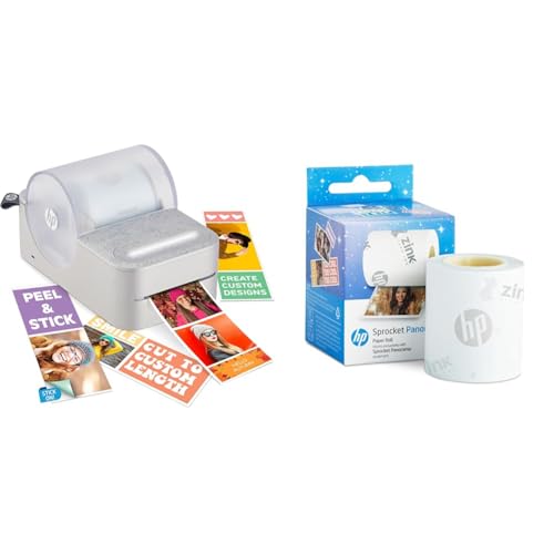Image of HP Sprocket Panorama Instant Portable Color Label & Photo Printer (Grey) + HP Paper Zink Roll