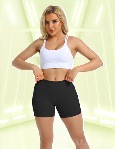 Women Gym Workout Seamless Shorts 4.5" with Pockets Scrunch Butt Lifting Tummy Control Yoga Shorts for Women4