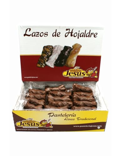 Lazos Hojaldre Bombon Jesus - 2,5 Kilos - Lazos de Hojaldre Cubiertos de Chocolate - Lazos Hojaldre Bombon Artesanos