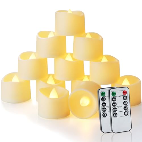 Homemory 24pcs Remote Timer LED Tea Lights Candles, 400+Hours Flickering Flameless Battery Operated Votive Candles for Tabletop Lighting, Centerpieces Decor, Holiday Decor