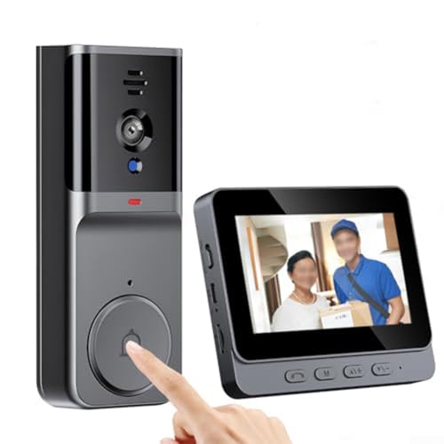 Cámara de video inalámbrica con pantalla de 4.3 pulgadas, no requiere WiFi ni suscripción, intercomunicador de video 1080P, audio bidireccional, cámara de timbre impermeable para monitoreo de