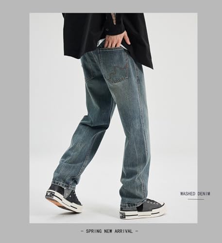 Jeans Pants Trousers Denim Blue Lazy Style Straight Leg Men's High End Comfortable Loose Versatile Casual Wear3
