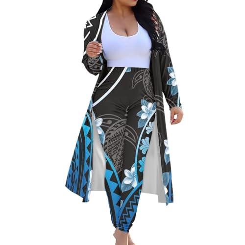 Couple Matching Clothing 2 Piece Pant Set Women Samoa Polynesian Tribal Tattoo Outfits Long Sleeves Open Front2