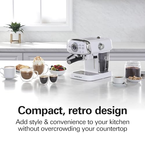 Image of Hamilton Beach Slide & Lock Espresso Machine with Milk Frother and Steam Wand for Cappuccino and Latte, 15 Bar Pump and Two Spouts, Removable Reservoir, Compact, Retro Design, Color