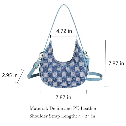 Women's Denim Handbag Shoulder Bags Retro Plaid Satchel Bag with Zip Small Bag Purse2