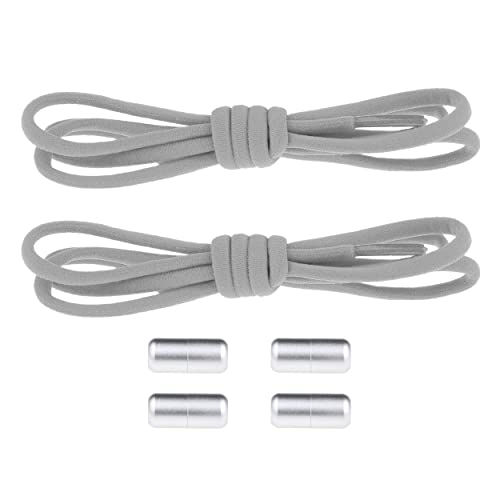 2 pares de cordones sin atar | 4 cordones elásticos sin atar con 4 cápsulas de metal | cordones para zapatos para deportes, jóvenes y ancianos, gris, 100 Cover