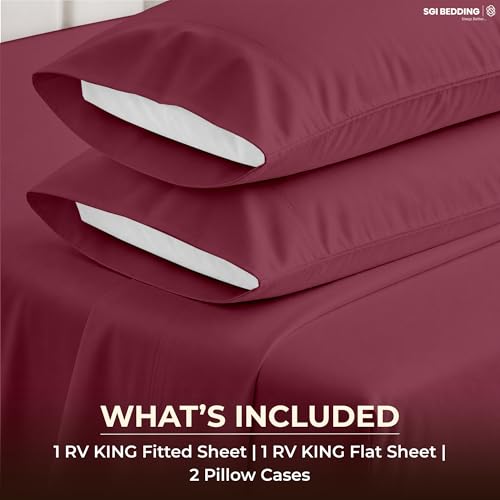Image of SGI bedding 100% Egyptian Cotton Sheets RV King Size - 600 Thread Count Sheets Set, Soft, Cooling, 15 inch Deep Pocket, Luxury Hotel Bedding, Breathable, Durable - Burgundy