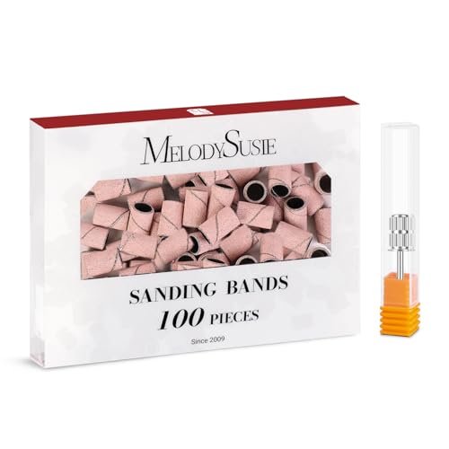 Image of MelodySusie 100 Pcs Nail Drill Bits Sanding Bands for Nail Drill 180 Fine Grit Nail File Sanding Bands for Acrylic Nails Gel Manicures and Pedicure