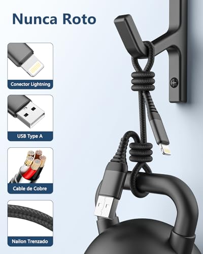 Miniatura 5 de LumFocus 2M+2M Cable Cargador iPhone Carga Rápida,[MFi Certificado],Cable iPhone Carga Rápida Nylon Trenzado Cable USB-A a Lightning para iPhone 14 13 12 11 Pro Max Mini XS XR X 8 7 6s 6 Plus SE,iPad
