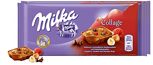 Milka Collage Raspberry Chocolate Bar Candy Original German Chocolate 93g/3.28oz (Pack of 2)