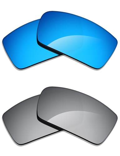 Image of Alphax 2 Pair Polarized Replacement Lenses for Oakley Gascan OO9014 60mm Sunglasses- Titanium+Blue