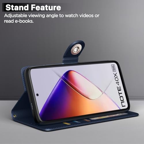 Image of Pikkme Flip Cover Leather Finish | Inside TPU with Card Pockets | Wallet Stand and Shock Proof | Complete Protection Button Flip Case for Infinix Note 40X 5G(Blue)