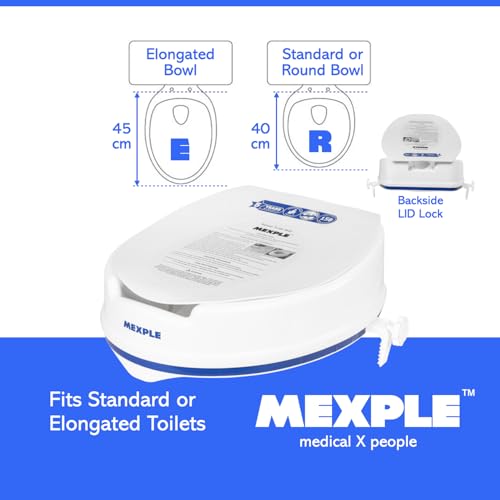 Image of MEXPLE RaiXer4 Raised Toilet Seat Raiser Elevator (4 Inch) (5 Years Warranty) | Plastic Commode Seat Extension | Tool Free Installation | For Handicap, Knee Patients, Old Senior Citizen - White