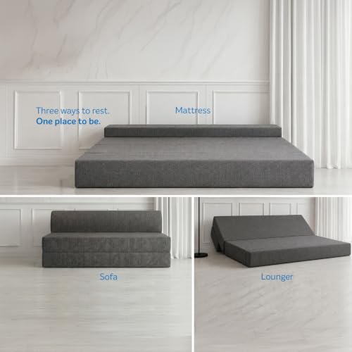 Image of Sleepwell Sofa Cum Bed | 3 Seater 75x60x7 Inch - Folds into a Queen Bed | Comfortable by Day, Supportive by Night Resitec Foam | Washable Zip Cover | Grey | 3 Years Warranty