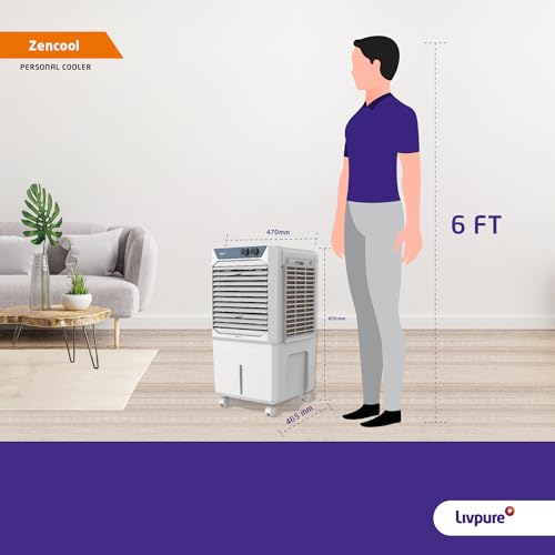 Image of Livpure Zencool Personal Air Cooler- 45L with High Air Delivery, Motor with Thermal Overload Protection, Anti-Bacterial Honeycomb Pads | Inverter Compatibility| 2 year Motor Warranty by Livpure
