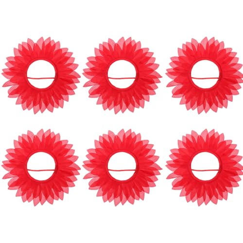 LOGOFUN 6Pcs Sunflower Headgear Funny Sunflower Costume Hat Flower Costume Performance Prop for Dance Party Supplies - Red 42+46cm